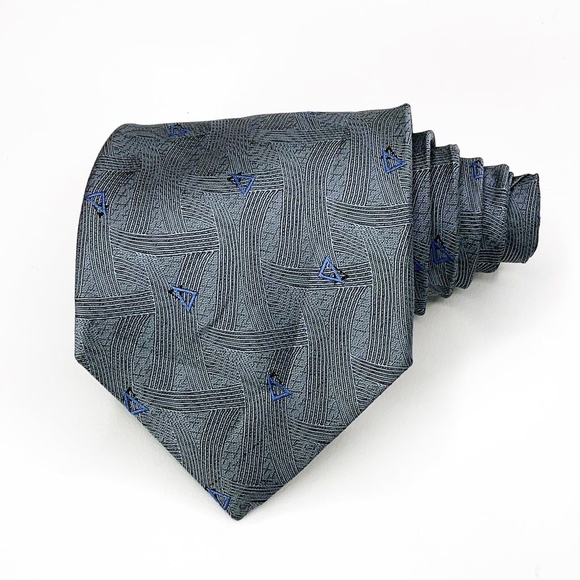 David Taylor Tie Blue Geometric Pattern - Picture 5 of 6